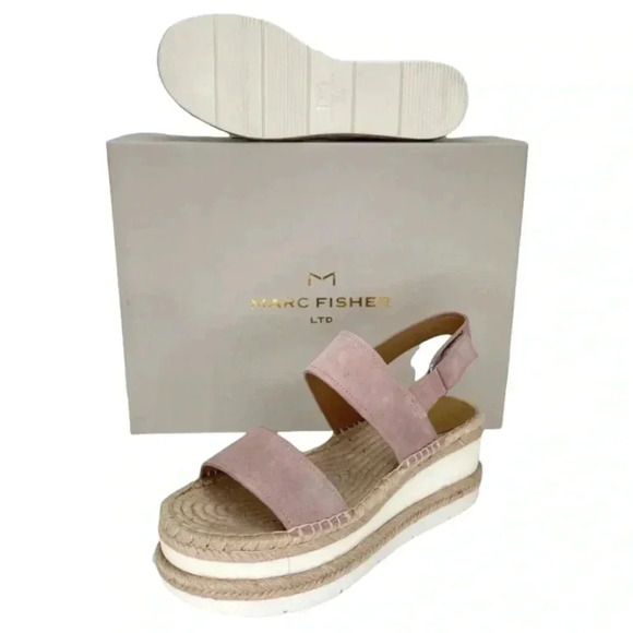 Marc Fisher LTD Platform Sandals 10M Gallia Pink Suede Jute Wrapped Slingback - Picture 13 of 13
